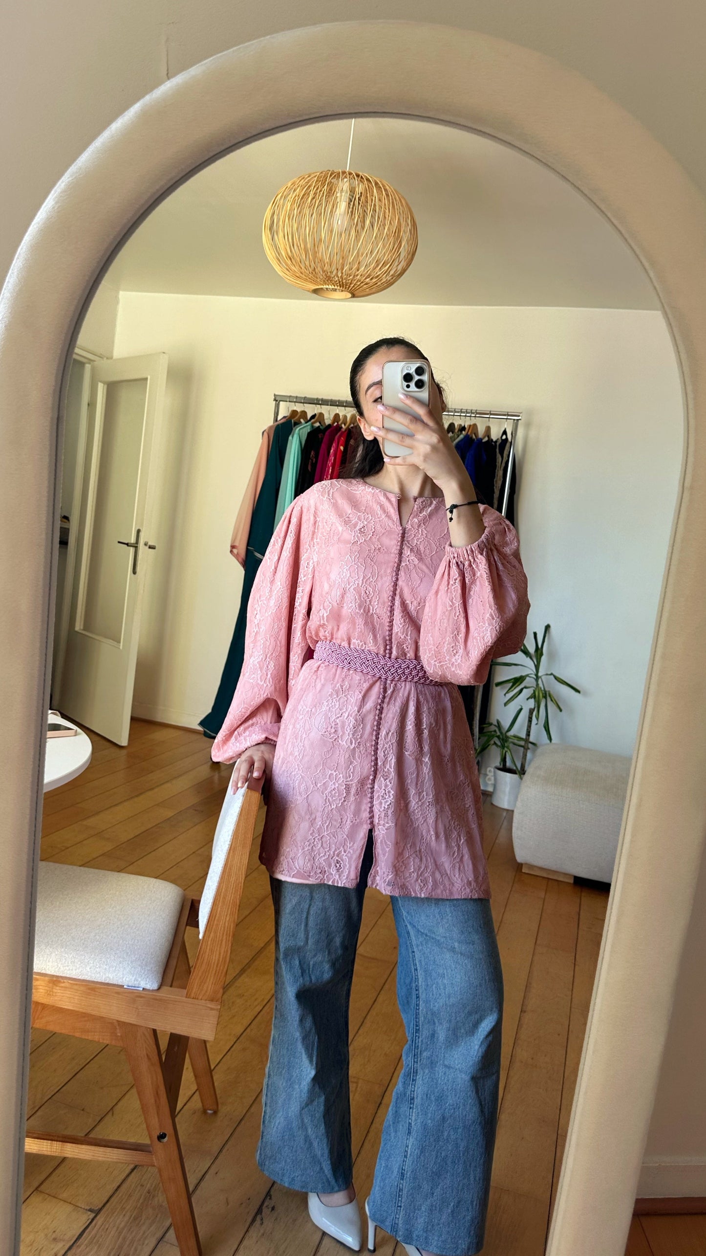 Haut Traditionnel Dentelle Rose