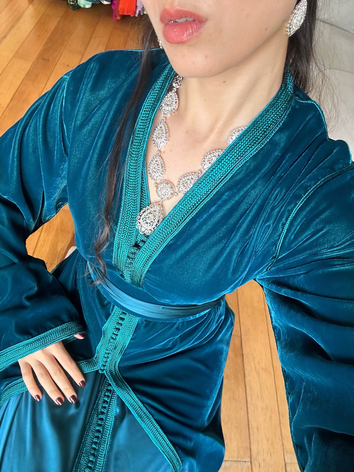 Caftan Velours Azur Profond