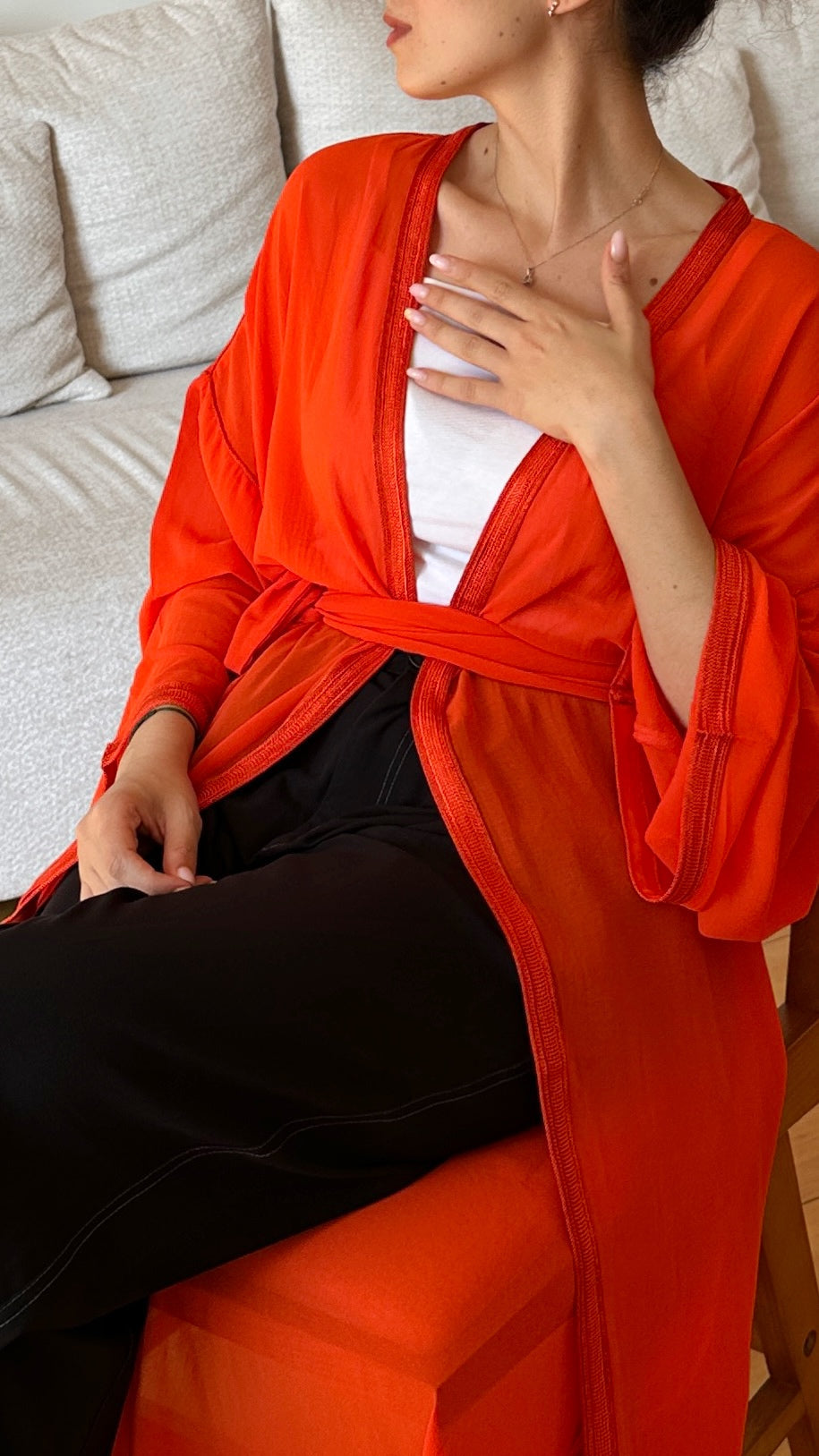 Kimono en Mousseline "Orange Corail"
