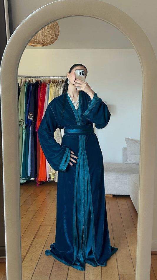 Caftan Velours Azur Profond