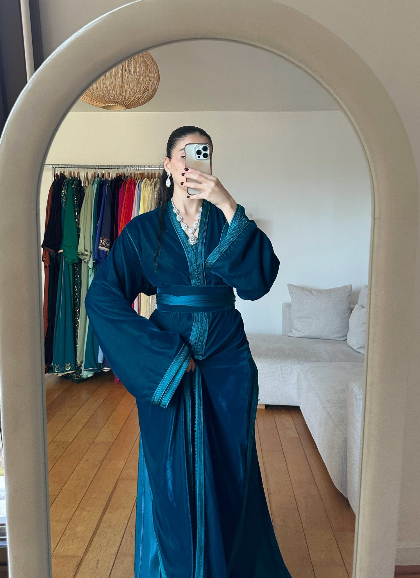 Caftan Velours Azur Profond