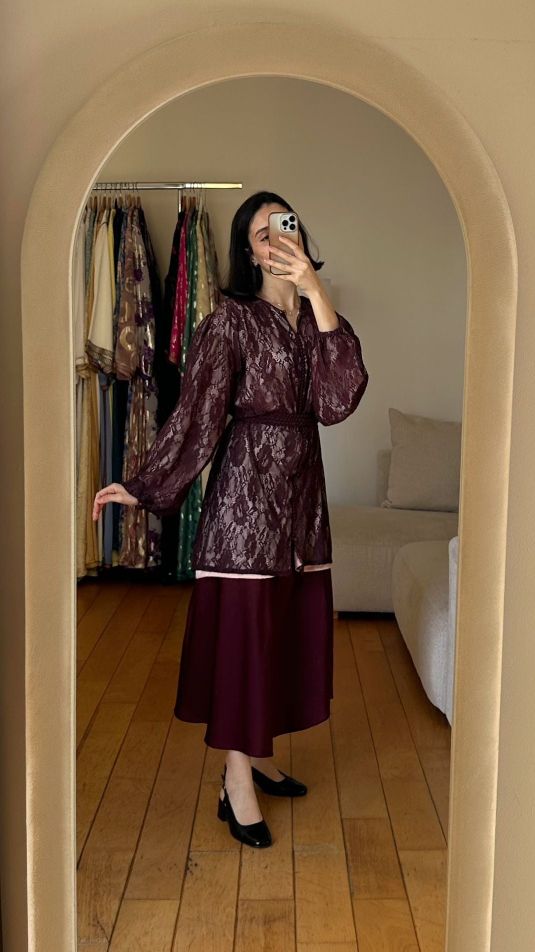 Haut Traditionnel Dentelle Bordeaux